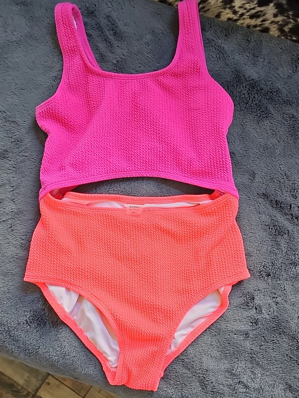 Old Navy Pink Top with Coral High-Waist Swim Bottoms